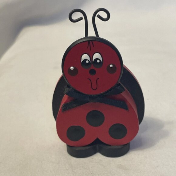 Wooden Ladybug Figure by Sue Kahr 2.75" Red Black White Insect Shelf Decor - Picture 9 of 9